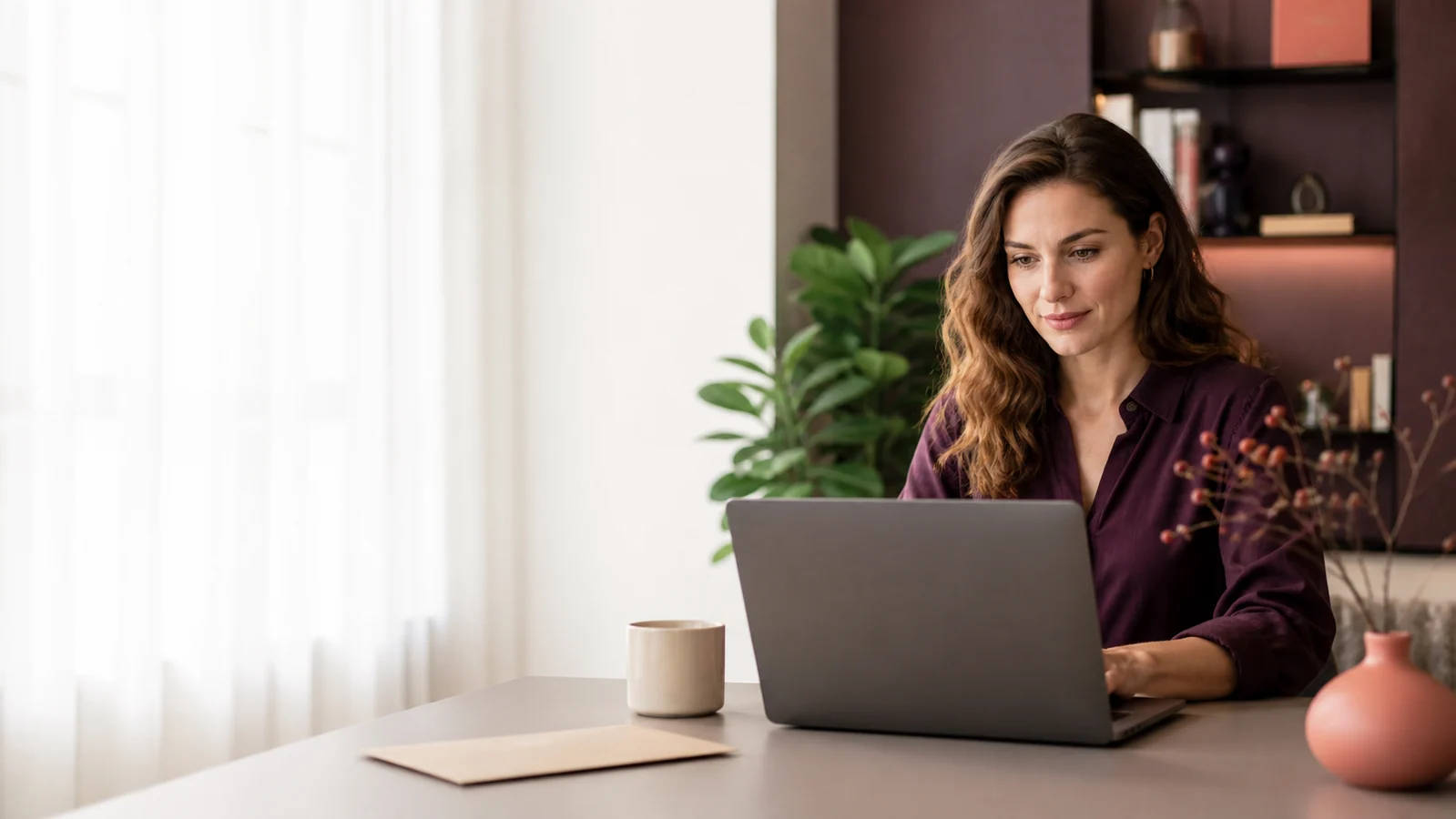 Ondernemer werkt thuis met een professioneel zakelijk postadres en digitale postservice